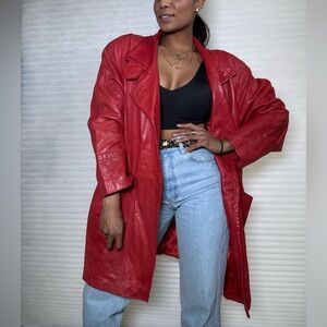 La Novelle Renaissance Vintage Red Leather Mid Length Jacket